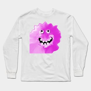 Goofy Jelly Monster Emoji Pixel Smiling Face Long Sleeve T-Shirt